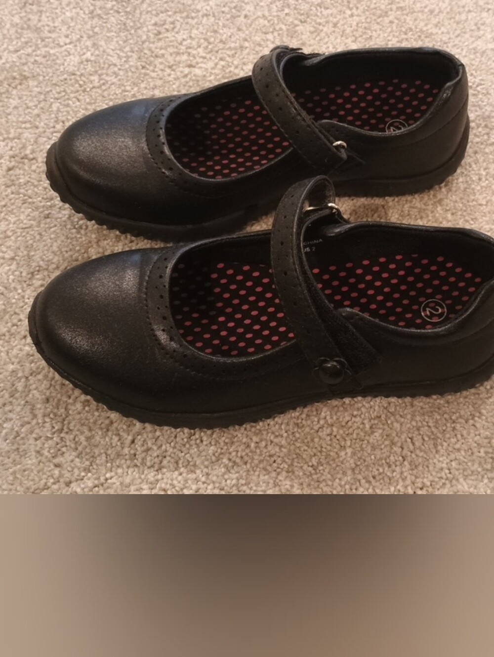 Kids Black Mary Jane Shoes with Pink Dot Insole